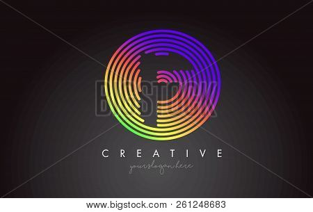 F Letter Logo Design With Colorful Rainbow Circular Shapes. Vigrant Circle Letter Logo Vector Illust