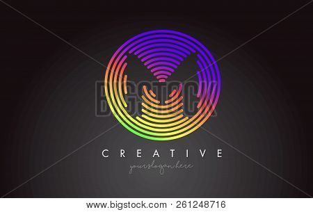 M Letter Logo Design With Colorful Rainbow Circular Shapes. Vigrant Circle Letter Logo Vector Illust