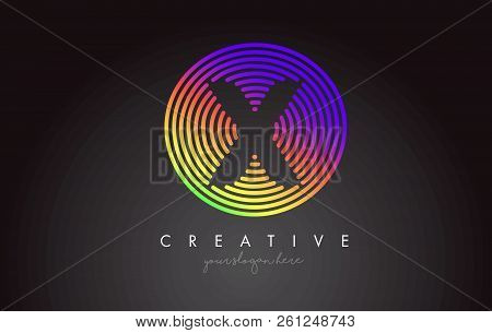 X Letter Logo Design With Colorful Rainbow Circular Shapes. Vigrant Circle Letter Logo Vector Illust