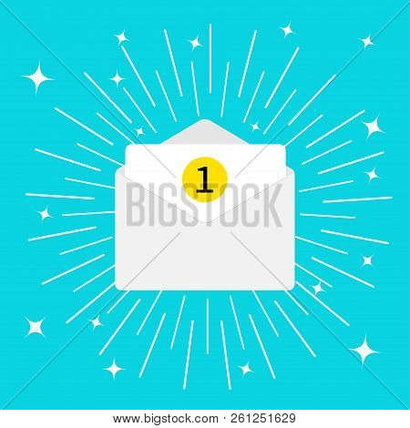 Unread Mail Notification With Number Marker. Email Icon. Shining Sparkle Effect. White Paper Envelop