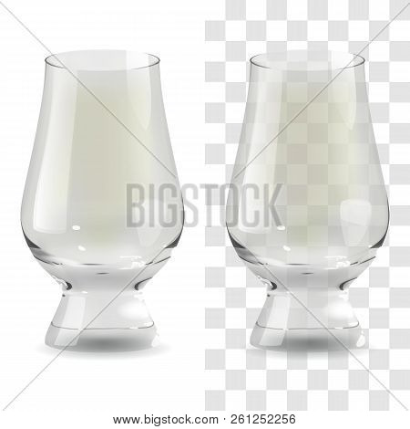 Vector Realistic Transparent And Isolated Whiskey Glencairn Glass. Alcohol Drink Glass Icon Illustra