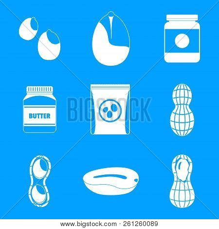 Peanut Nuts Butter Jar Icons Set. Simple Illustration Of 9 Peanut Nuts Butter Jar Icons For Web