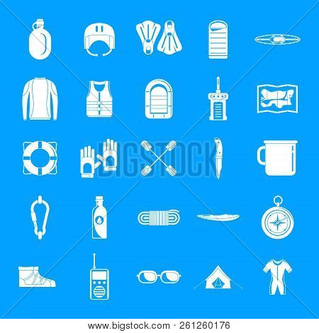 Rafting Kayak Water Canoe Icons Set. Simple Illustration Of 25 Rafting Kayak Water Canoe Icons For W