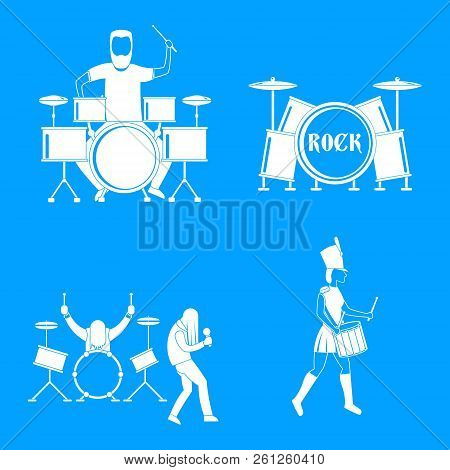 Drummer Drum Rock Musician Icons Set. Simple Illustration Of 4 Drummer Drum Rock Musician Icons For 