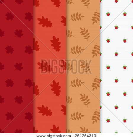 Autumn Set, Seamless Pattern With Leaf, Background. . Bright Pattern, Template. Use For Wallpaper, P