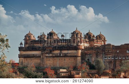 View of Shriji RadhaRani Mandir indian temple, and town Varsana, Barsana. Mathura, Uttar Pradesh, In