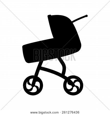 Baby Stroller  Vector Illustration  Black Silhouette Prifile View