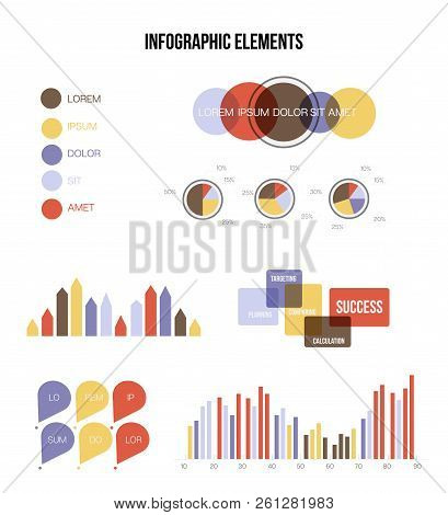 Business Idea Visualisation Inforgaphic Elements Vector Set. Gray, Brown, Pie Chart, Circle Diagram,