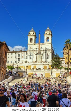 Rome/italy - 27 August,2018: The Spanish Steps Full Of Tourists