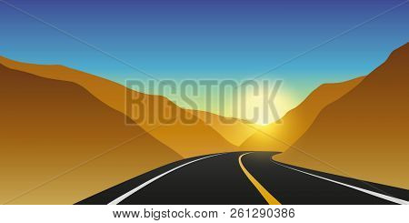 Highway Mountain Road At Sunrise Autumn Landscape Vector Illustration Eps10