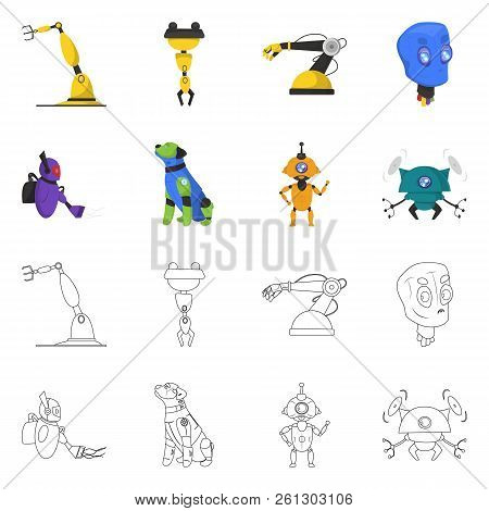 Vector Design Of Robot And Factory Sign. Set Of Robot And Space Vector Icon For Stock.