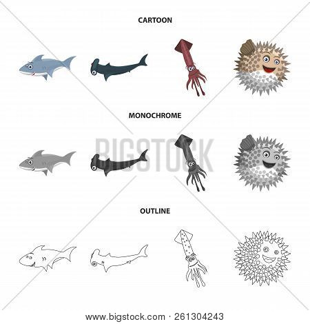 Vector Illustration Of Sea And Animal Sign. Collection Of Sea And Marine Stock Vector Illustration.