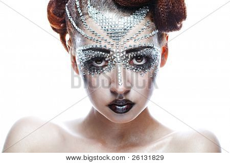krása žena ve futuristické make-up izolovaných na bílém pozadí