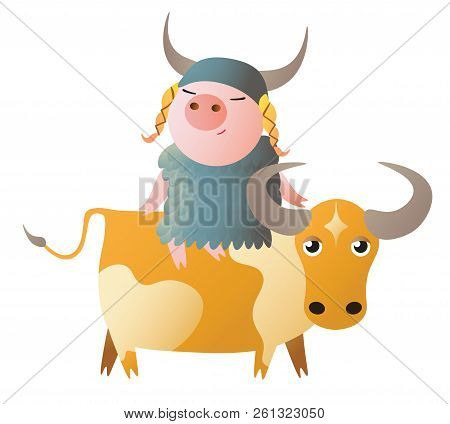 Zodiac Pig Taurus. Chinese Horoscope Symbol 2019 Year.