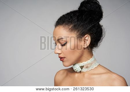 Beauty Portrait Of Beautiful Mixed Race Woman Wearing Chocker