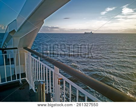 Panoram Of Baltic Sea With Cruise Lainer. The Ferry Viking Line Is Moored At The Mooring In The City