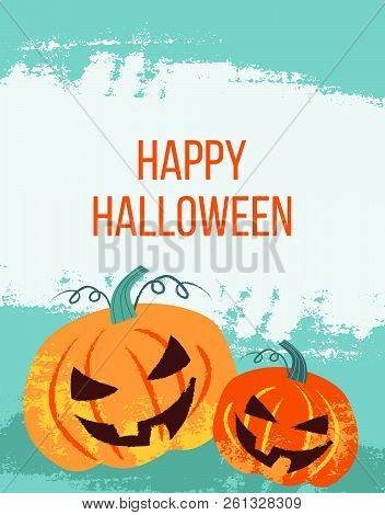 Vector Cute Happy Halloween Design Template. Hand Drawn Colorful Vector Illustration. Craft Stamp St