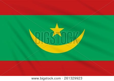 Flag Mauritania Swaying In The Wind, Realistic Vector.