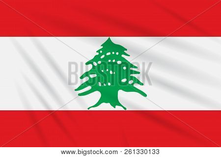 Flag Lebanon Swaying In The Wind, Realistic Vector.