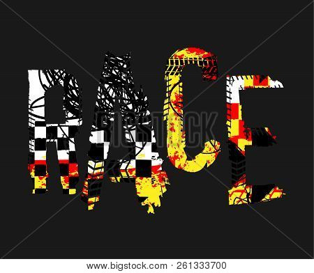 Off-road Speed Racing. Unique Grunge Lettering On A Dark Grey Background. Creative Race Headline. Be