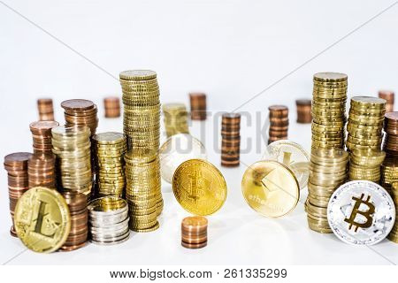 Some Big Crypto Currency Coins With Euro Coins.