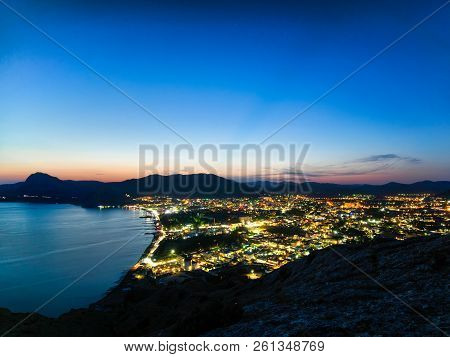 Nightlight City Aerial View From High Mountain