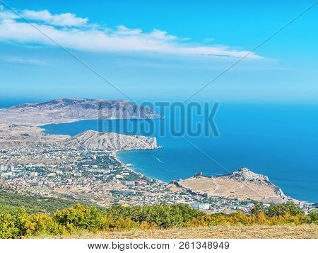 Summer View Of Genoese Fortress In Sudak City And Sudak Bay
