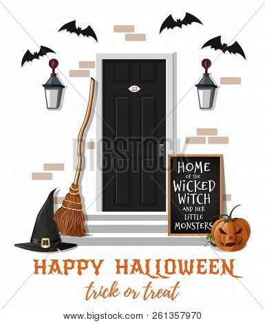Home Of The Wicked Witch And Her Little Monsters. Halloween Design. Vector Illustration
