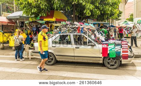 Medellin Colombia. March 2018. A View Of A Street Scene In Medellin In Colombia