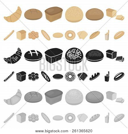 Types Of Bread Cartoon Icons In Set Collection For Design. Bakery Products Vector Symbol Stock Web I