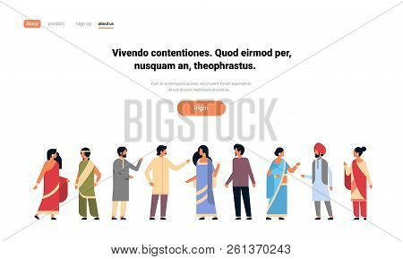 Indian People Group Wearing National Traditional Clothes Hindu Man Woman Communication Concept Male 