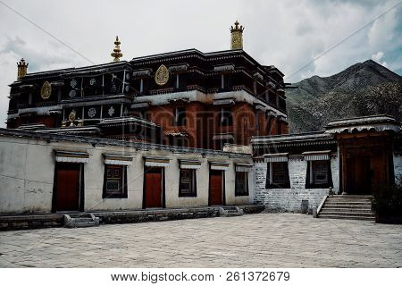 Labrang Monastery, Xiahe, Gansu Province / China - Jun 6 2011: Tibetan Buddhist Temple Building In F