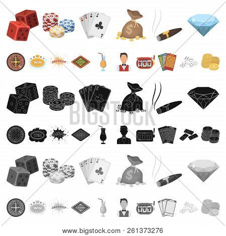 Casino And Gambling Cartoon Icons In Set Collection For Design. Casino And Equipment Vector Symbol S