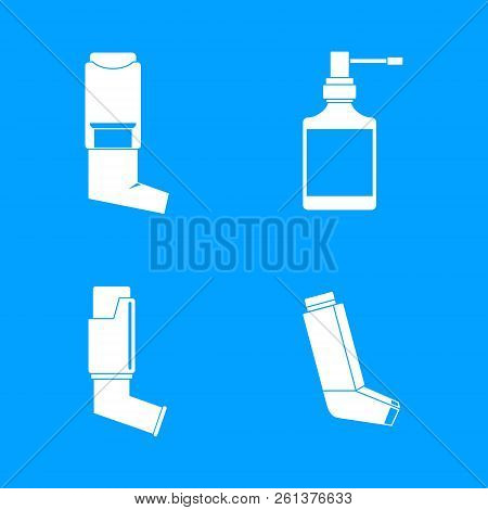 Inhaler Breather Deep Breath Health Care Asthma Icons Set. Simple Illustration Of 4 Inhaler Breather