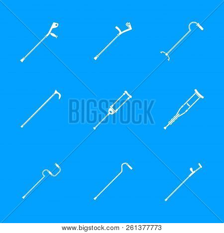 Crutches Injury Support Care Leg Reliance Icons Set. Simple Illustration Of 9 Crutches Injury Suppor