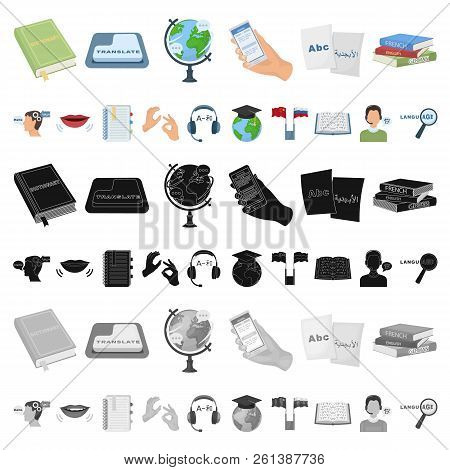 Translator And Linguist Cartoon Icons In Set Collection For Design. Interpreter Vector Symbol Stock 