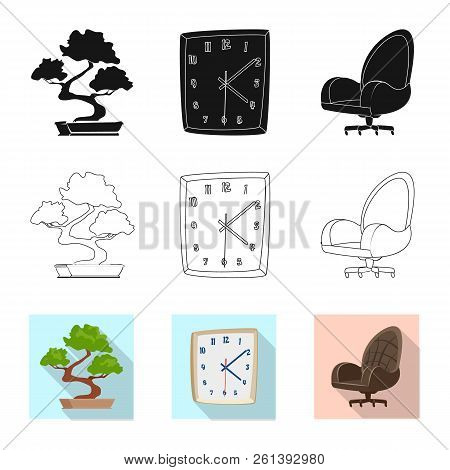 Vector Illustration Of Furniture And Work Symbol. Set Of Furniture And Home Stock Symbol For Web.