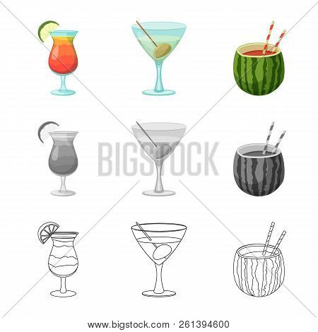 Vector Illustration Of Drink And Bar Logo. Set Of Drink And Party Vector Icon For Stock.