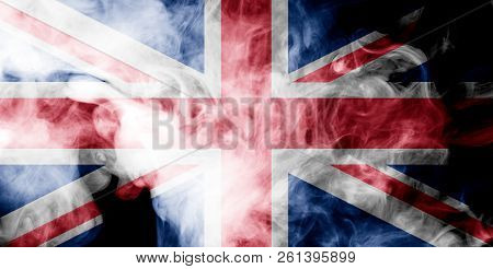 National Flag Of United Kindom From Thick Colored Smoke On A Black Isolated Background