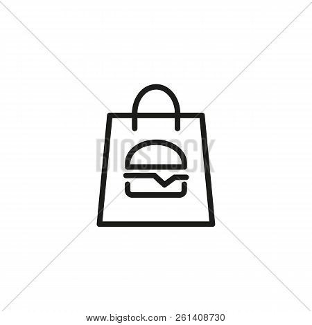 Bag With Takeaway Food Line Icon. Hamburger, Delivery, Takeout Food. Takeaway Food Concept. Vector I