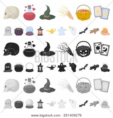 Cartoon And White Magic Cartoon Icons In Set Collection For Design. Attributes And Sorceress Accesso