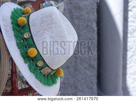 Summer Wicker Straw Hat With Green Ribbon, Fashion Female Accessory
