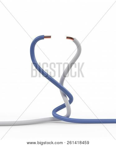 Pair Of Electrical Cable Wires Twisted Together With White And Blue Insulation Isolated 3d Illustrat