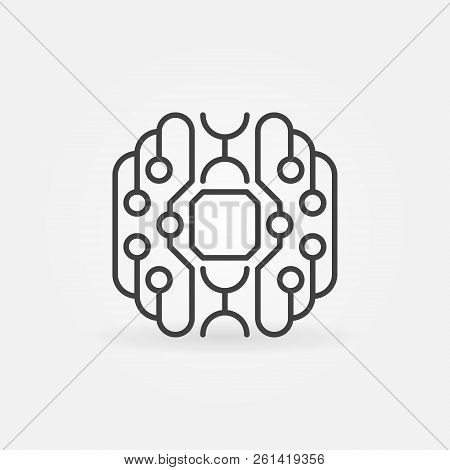 Smart Brain Concept Outline Icon. Cyberbrain Vector Symbol In Thin Line Style