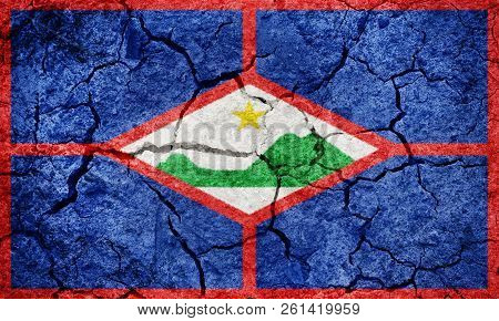 Sint Eustatius, Island And Special Municipality Of The Netherlands, Flag On Dry Earth Ground Texture