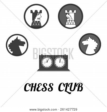 Chess Club. Chess Clock, White And Black Kings Or Rook, Knights.vector Illustration.