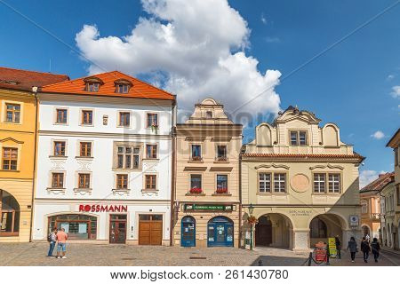 Kutna Hora, Czech Republic - August 26 2018: Colorful Facades Of Houses In The Historic Center.