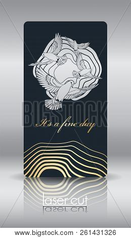 Laser Cut Pattern. Stylized Flock Of Birds In The Sky. Laser Cutting For Wedding Invitations, Covers