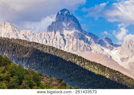 Ushba Is One Of The Most Notable Peaks Of The Caucasus Mountains. It Is Located In The Svaneti Regio