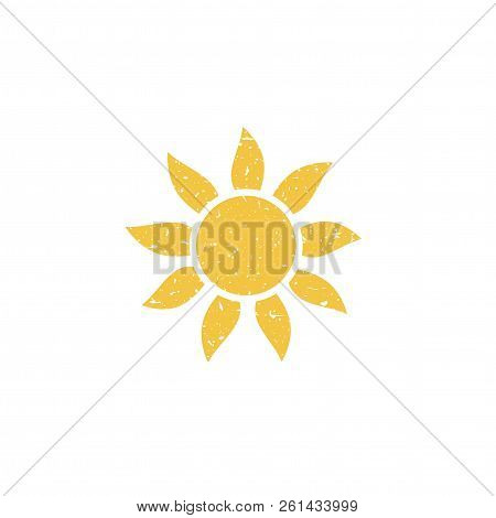 Bright Hot Sun Or Burning Sunflower. Retro Grunge Icon With Particles Of Debris. Isolated On White.